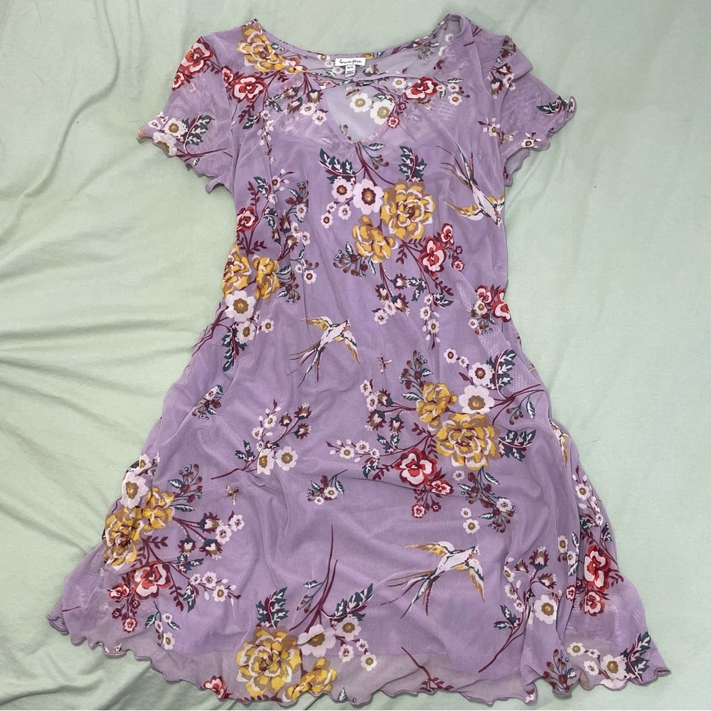 Purple Floral Lettuce Edge Dress Gem